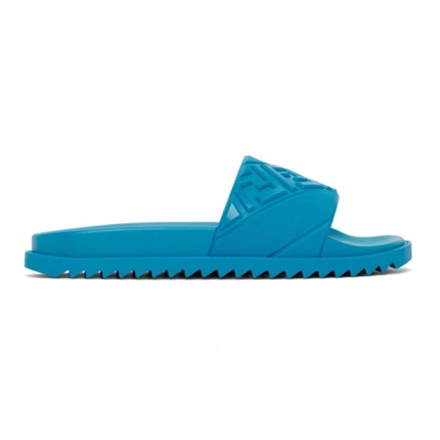 Fendi Men's Ff Logo Slide Sandals In F1e4p Blue