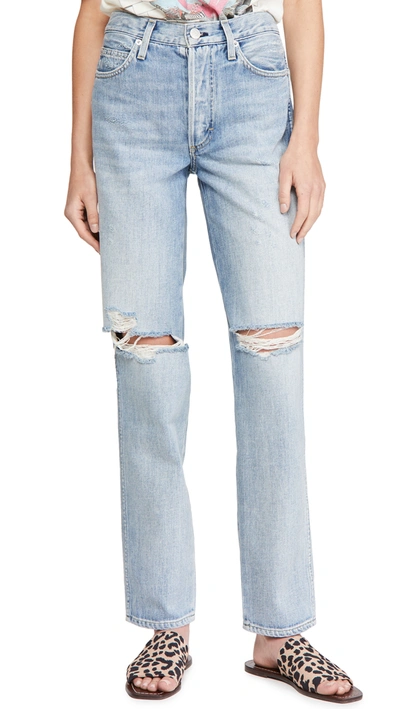 Amo Harlow Distressed Jeans In New Retro In Blue