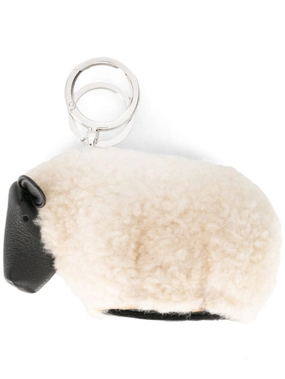 Loewe Sheep Shearling And Leather Keychain Charm In Black