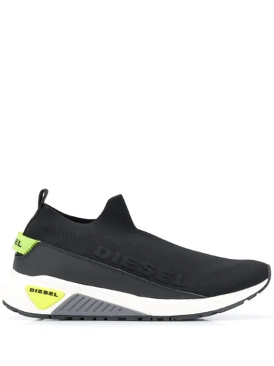 Diesel S-kb Sock Qb Leather And Knitted Low-top Trainers In Black