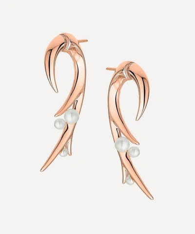Shaun Leane Rose Gold Plated Vermeil Silver Cherry Blossom Large Pearl Hook Earrings