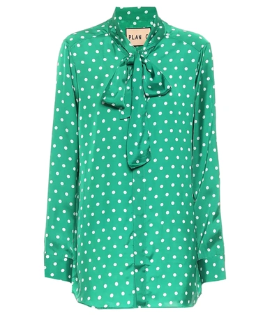 Plan C Women's Satin Polka Dot Tieneck Blouse In Green