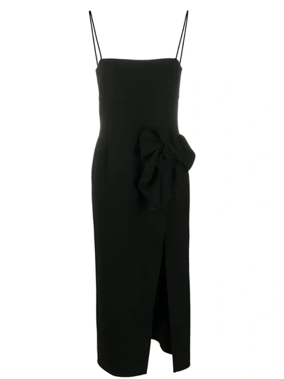 Magda Butrym Side Slit Floral Applique Long Dress In Black