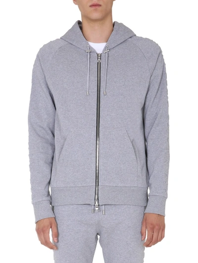 Balmain Hooded Sweatshirt With Zip In Grey