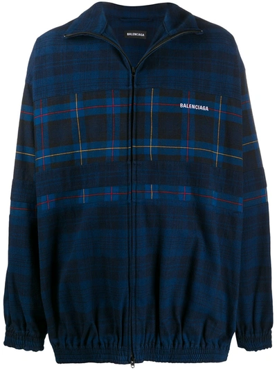 Balenciaga Mens Plaid Zip-up Cotton-flannel Jacket In Blue