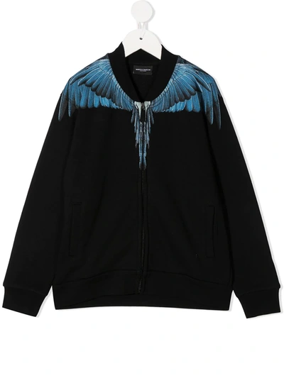 Marcelo Burlon County Of Milan Kids' Wings-print Zip-up Bomber Jacket In Black