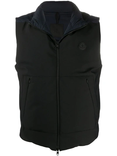 Moncler Quilted Logo Patch Gilet In Black