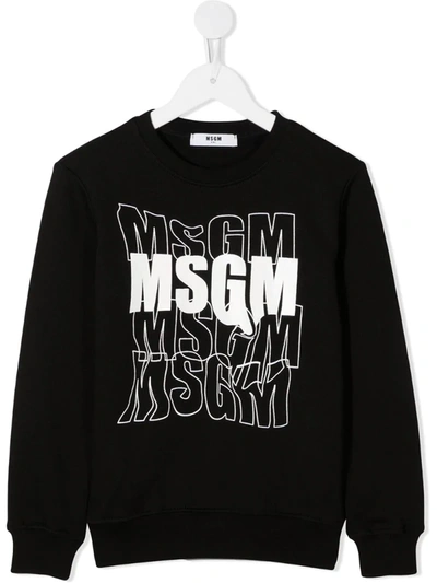 Msgm Teen Logo-print Cotton Sweatshirt In Black