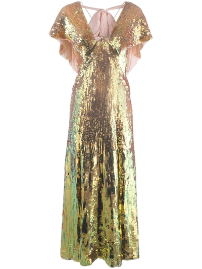 Temperley London Bardot Sequinned Iridescent Gown In Gold