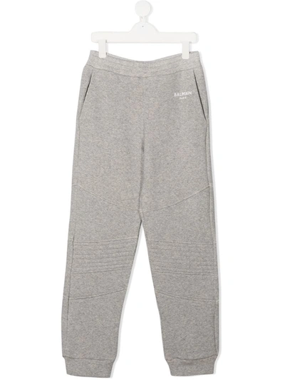 Balmain Teen Logo Print Track Trousers In Grigia