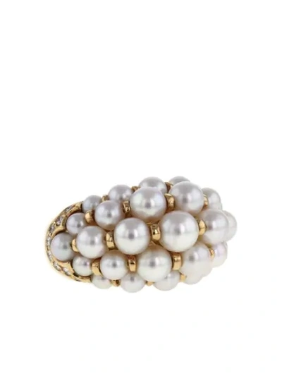 Pre-owned Cartier 1990s  Yellow Gold, Pearl And Diamond Ring In Gold,white