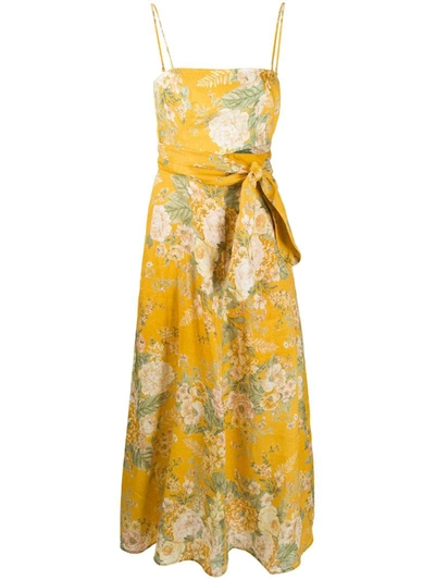 Zimmermann Dame Floral Flared Midi Dress In Yellow