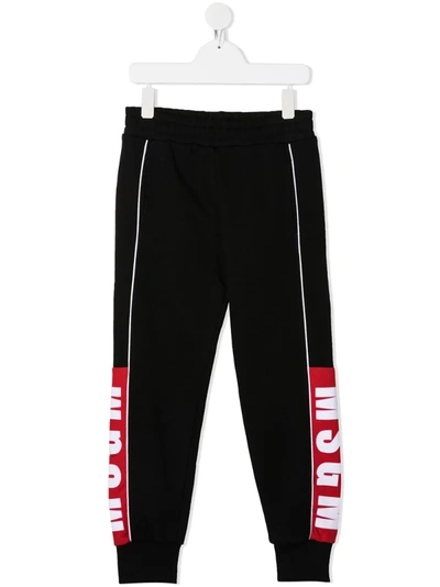 Msgm Teen Logo Cotton Track Trousers In Black