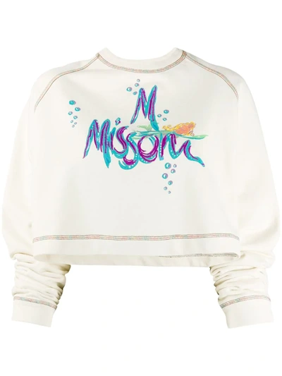 M Missoni Embroidered Logo Cropped Sweatshirt In Neutrals