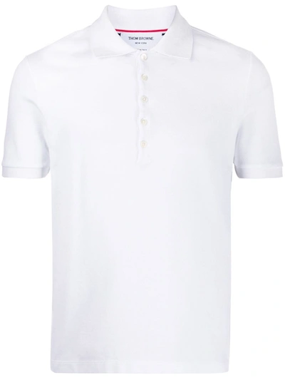 Thom Browne Pique Rib Cuff Short Sleeve 4-bar Polo In White