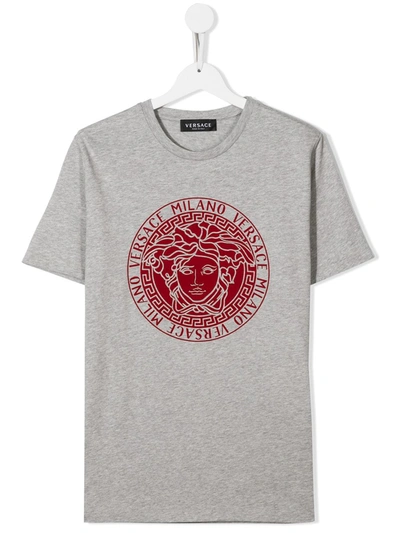 Young Versace Teen Medusa Logo Cotton T-shirt In Grey