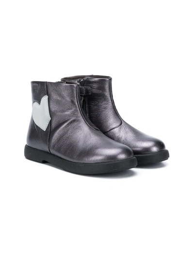 Camper Kids' Silvery Grey Duet Heart Ankle Boots