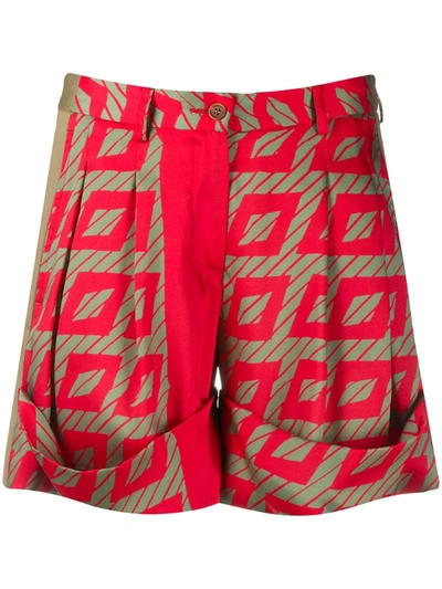 Jejia Geometric Abstract-print Shorts In Red