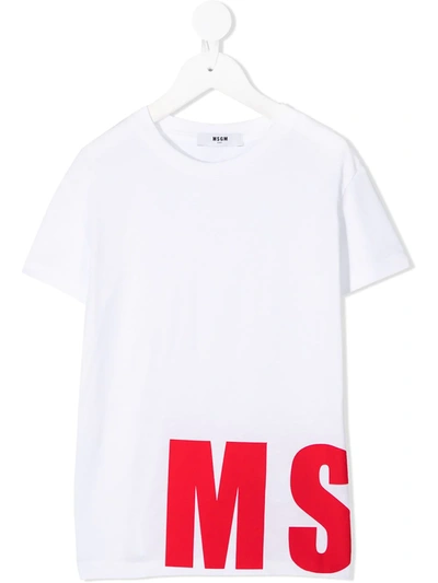 Msgm Teen Logo-print Cotton T-shirt In Bianco