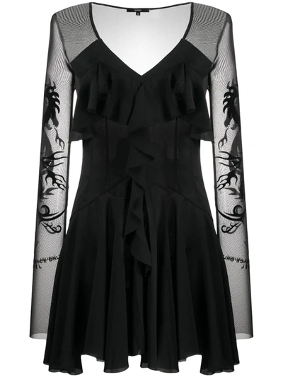 Diesel Sheer Long-sleeve Mini Dress In Black