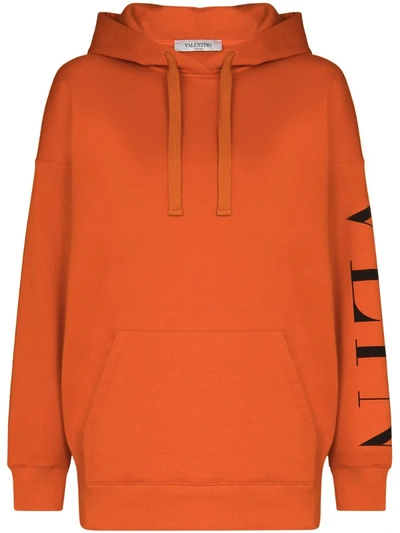 Valentino Logo-print Long-sleeve Hoodie In Orange