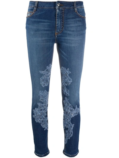 Ermanno Scervino Lace-appliqué Skinny Jeans In Blue