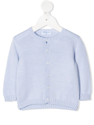 Siola Babies' Merino Wool Round-neck Cardigan In Blue