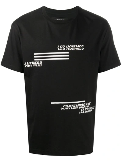 Les Hommes Slogan-print Cotton T-shirt In Black