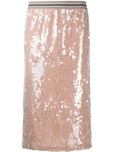 Luisa Cerano Sequin Embellished Straight Skirt In Pink