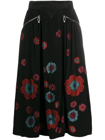 Paco Rabanne Crystal Floral Print Skirt In Black