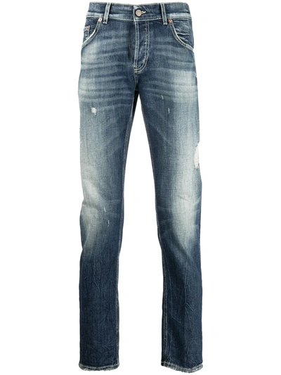 Dondup Organic Cotton-blend Distressed Jeans In Blue