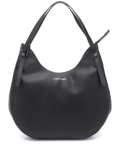 Calvin Klein Logo-print Hobo Bag In Black