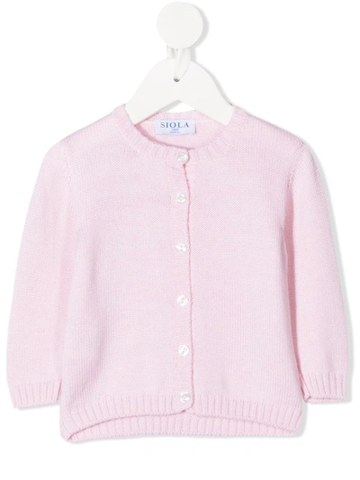 Siola Babies' Button-up Merino Cardigan In Pink