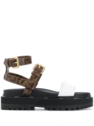 Fendi Ff Logo Strap Sandals In Brown