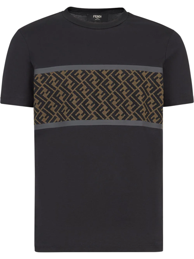 Fendi Perforated Ff Panel Detail T-shirt In Black