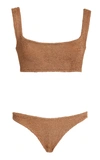 Hunza G Metallic Textured Cropped Bikini In Brown