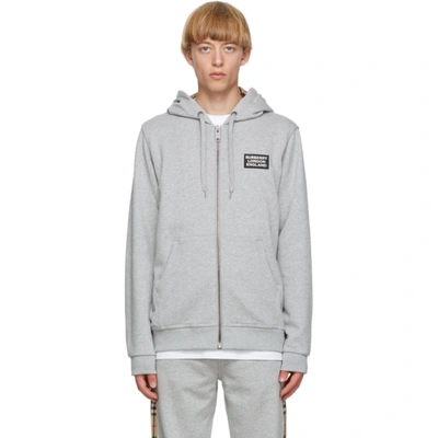 Burberry Hove Logo Applique Cotton Hoodie In Pale Grey