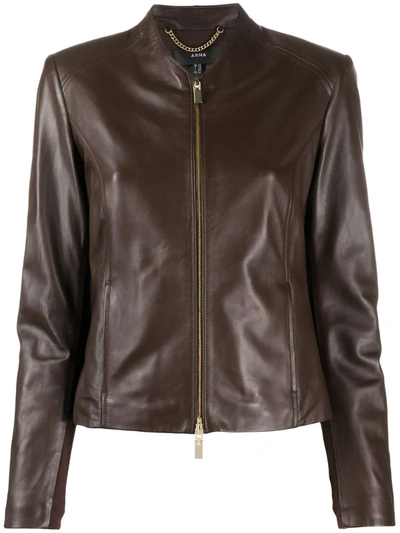 Arma Front-zip Leather Jacket In Brown