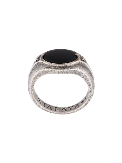 Nialaya Jewelry Engraved Stone Ring In Silver