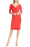 Chiara Boni La Petite Robe Charisse Ruched Long Sleeve Cocktail Dress In Red