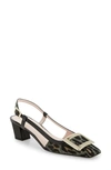 Roger Vivier Belle Vivier Buckle Slingback Pump In Beige/ Army Green