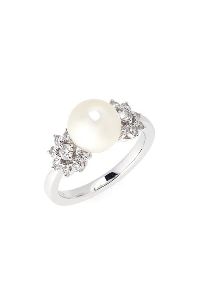 Mikimoto Akoya Pearl Diamond Ring In White Gold
