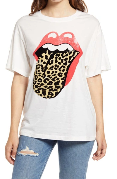 Daydreamer Leopard Tongue Tour Graphic Tee In Vintage White