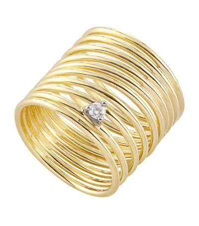 Hstern Yellow Gold And Diamond Geometric Code Ring