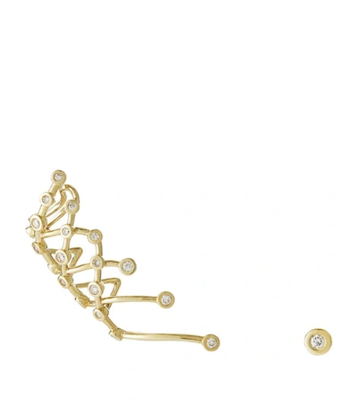 Hstern Yellow Gold And Diamond Silk Ear Cuff And Stud Earrings
