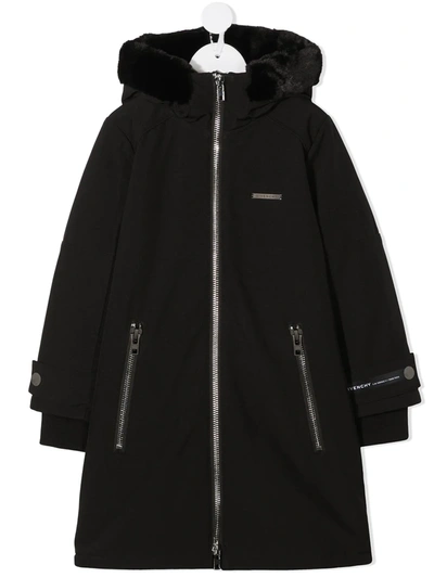 Givenchy Kids Faux Fur-trim Hooded Parka (4-14 Years) In Black