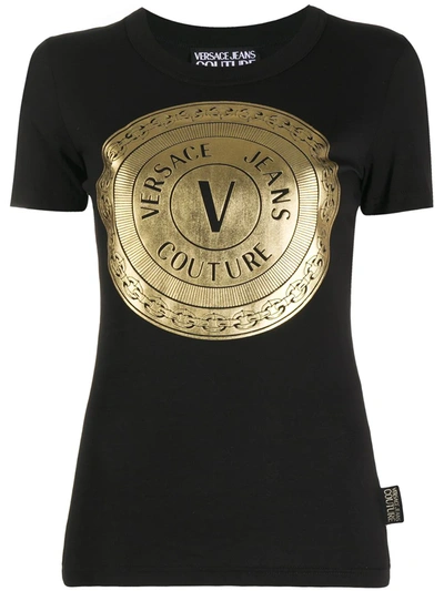 Versace Jeans Couture Logo Cotton Jersey T-shirt In Black