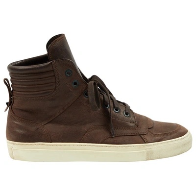 Pre-owned Valentino Garavani Leather High Trainers In Brown