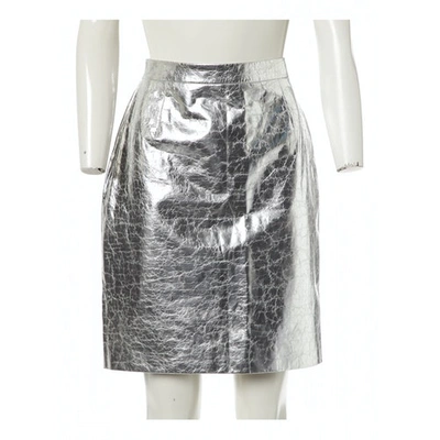 Pre-owned Ralph Lauren Silver Leather Skirt