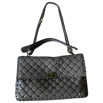 Pre-owned Valentino Garavani Rockstud Spike Leather Handbag In Grey